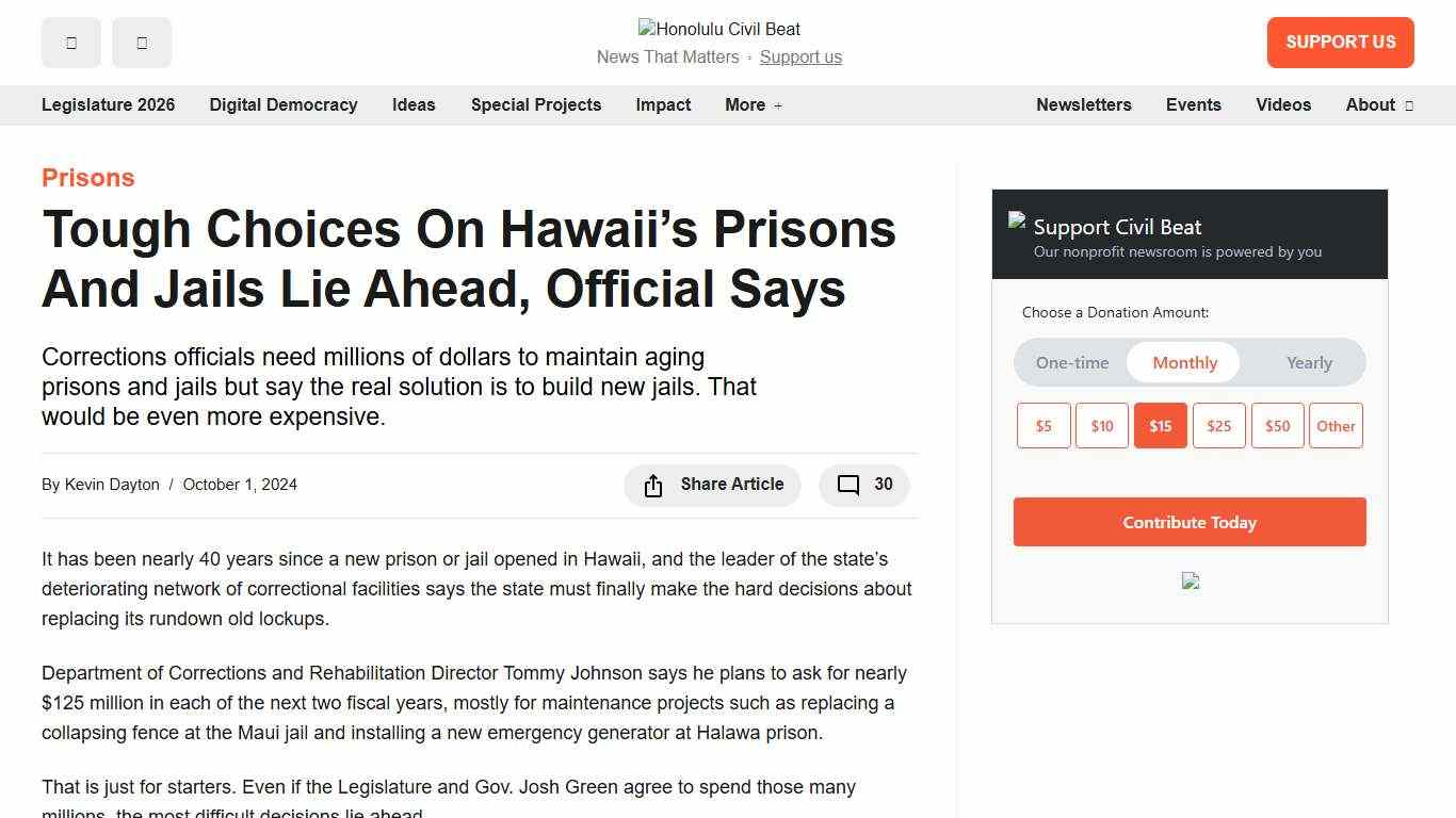 Tough Choices On Hawaii's Prisons And Jails Lie Ahead, Official Says - Honolulu Civil Beat