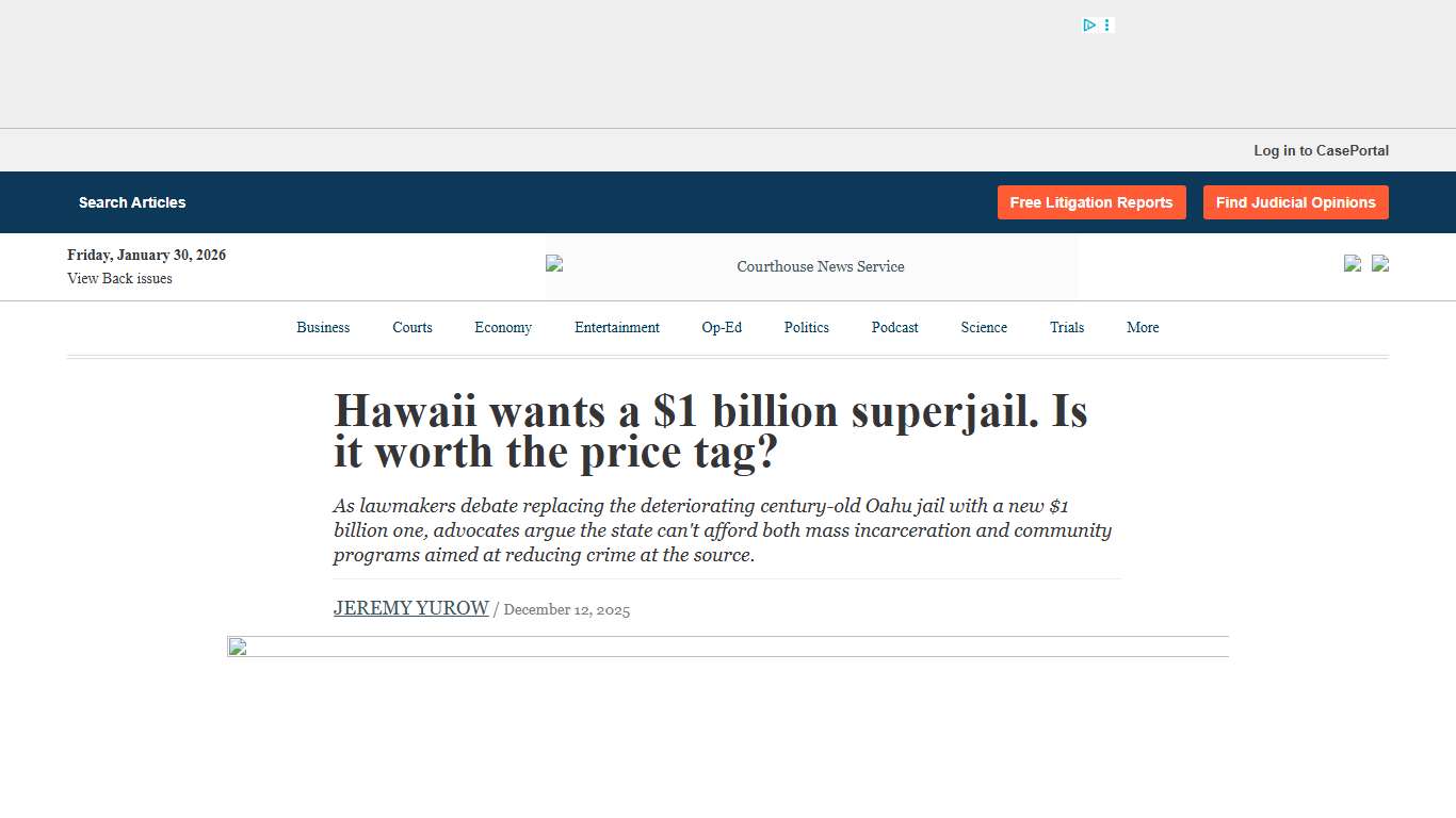 Hawaii wants a $1 billion superjail. Is it worth the price tag? Courthouse News Service